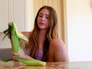 Horny amateur girl plays warms up her pussy before the corn