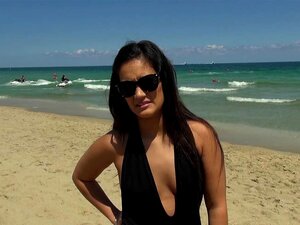 Hot chic Brunna Bulovar picked up by a black dude on a beach