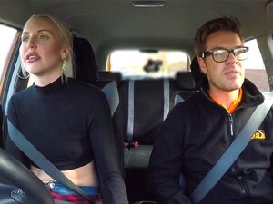 Naughty Blonde Seduces Driving Instructor inside Car